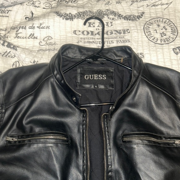 LEATHER BLACK Jacket SEXY!  XL GUESS - Picture 2 of 6